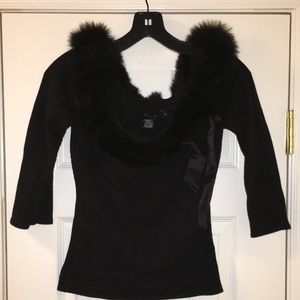 EUC Arden B. Fox fur collar cashmere sweater Sz. M